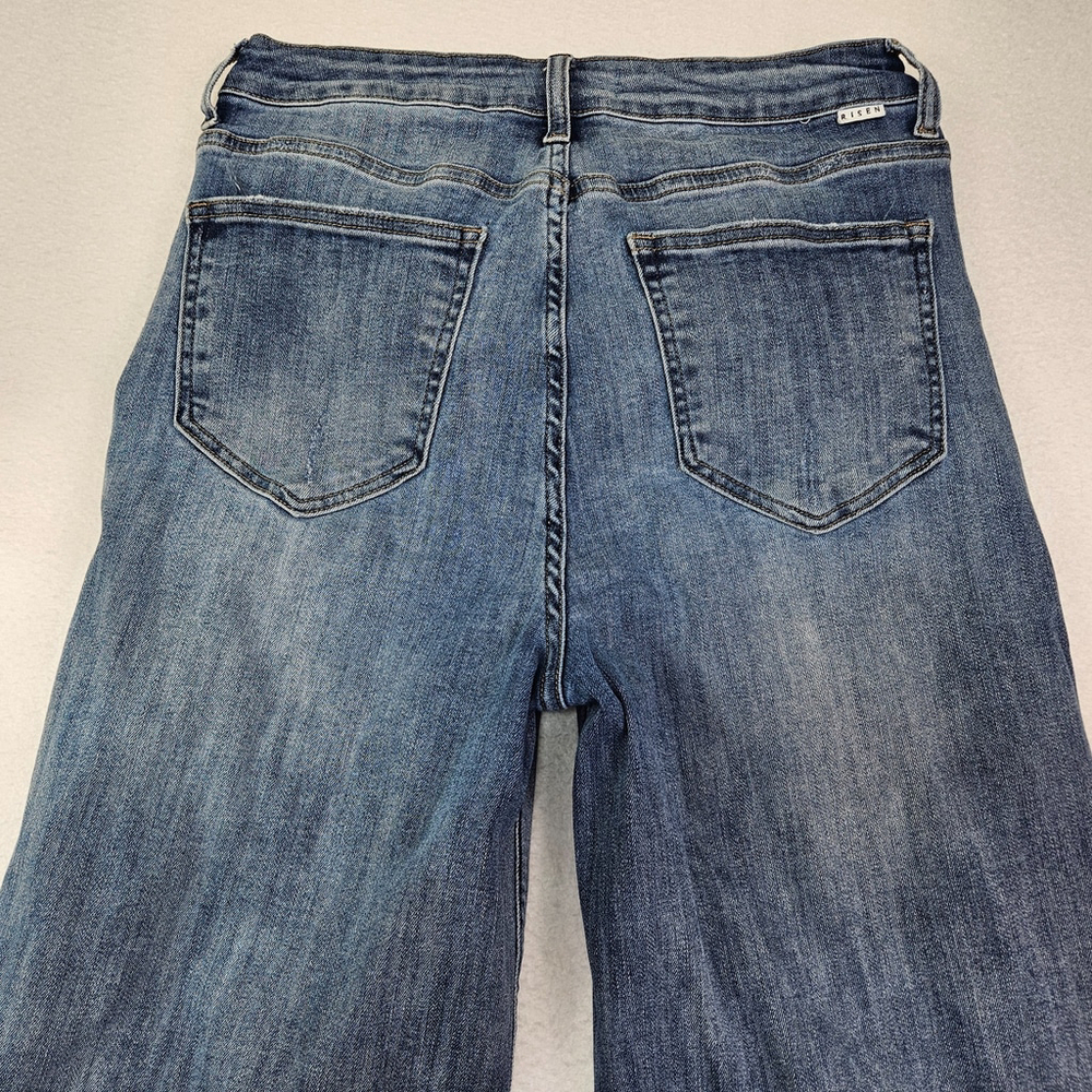 Risen High Rise Crop Wide Fray Hem Jeans Women's 11/30 Blue Denim - Picture 11 of 14